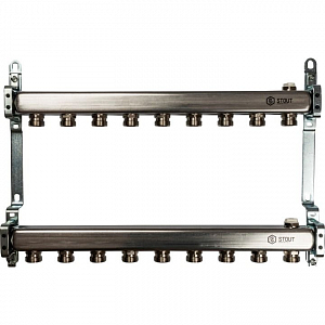 Коллекторная группа STOUT - 1' на 9 контуров 3/4' (нерж.сталь, для радиаторной разводки)