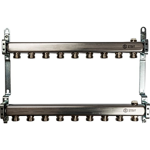 Коллекторная группа STOUT - 1' на 9 контуров 3/4' (нерж.сталь, для радиаторной разводки)