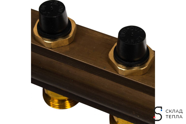 Коллекторная группа WATTS HKV - 1"ВР/ВР на 9 контуров 3/4"EK (с вентилями, латунь). Вид 6.