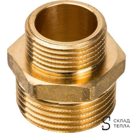 Ниппель латунный резьбовой переходной STOUT - 3/8" x 1/4". Вид 1.