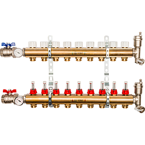 Коллекторная группа в сборе STOUT - 1' на 9 контуров 3/4' (латунь, с расходомерами)