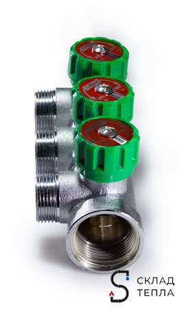 Коллектор регулирующий Zeissler- 1"(НР/ВР) на 3 контура 3/4" (EK). Вид 3.