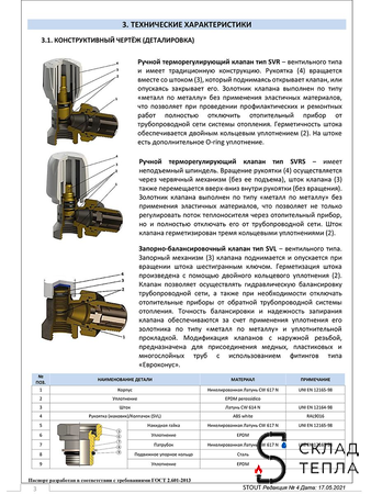 Клапан ручной терморегулирующий угловой STOUT - 1/2" с доп. уплотнением. Вид 12.