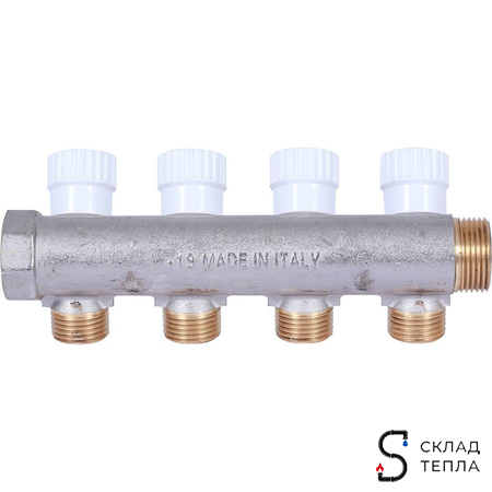 Коллектор регулирующий STOUT- 3/4" (НР/ВР) на 4 контура 1/2"(плоское уплотнение). Вид 4.