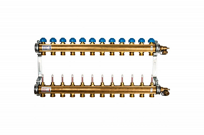 Коллекторная группа WATTS HKV/T - 1'ВР на 12 контуров 3/4'EK (с вентилями и расходомерами, латунь)