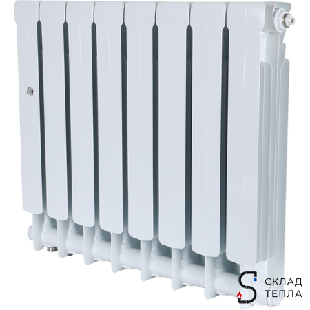 Радиатор биметаллический STOUT SPACE 500 - 8 секций с нижним подключением. Вид 3.