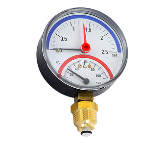 Термоманометр радиальный WATTS F+R828 (TMRP) - 1/2' (D-80 мм, шкала 0-120 °C / 0-2,5 бар)