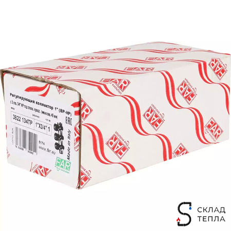 Коллектор FAR MULTIFAR 3822 - 1"(НР/ВР) на 3 контура 3/4"(плоское упл.). Вид 12.