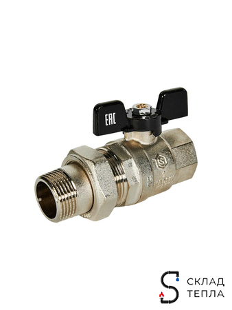 Кран шаровой полнопроходной STOUT - 1" (ВР/НГ, PN40, Tmax 150°С, ручка-бабочка черная). Вид 2.