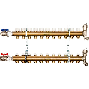Коллекторная группа в сборе STOUT - 1' на 11 контуров 3/4' (латунь, с вентилями)