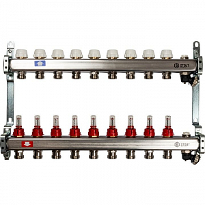 Коллекторная группа STOUT - 1' на 9 контуров 3/4' (расходомеры, клапананы, сливные краны)