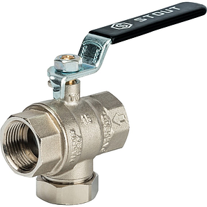 Кран шаровой с фильтром STOUT - 1/2' (ВР/ВР, PN30, Tmax 100°С, сетка 500 мкм, ручка-рычаг черная)