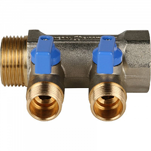 Коллектор запорный STOUT - 3/4' (НР/ВР) на 2 контура 1/2' (НР, ручки синие) 