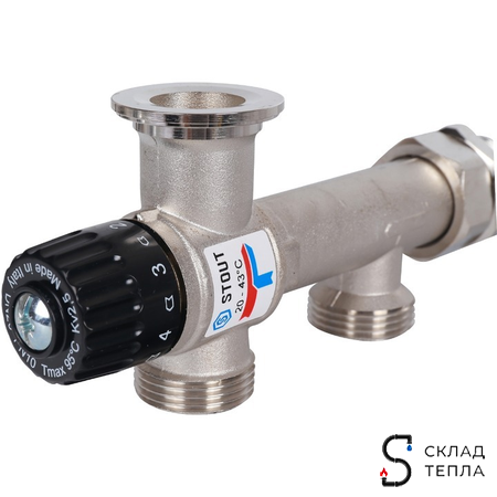 Насосно-смесительный узел STOUT - 1" (с термостатическим клапаном 20-43°C, без насоса). Вид 8.