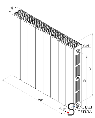 Радиатор биметаллический Rifar SUPReMO 500 (3/4") - 8 секций. Вид 2.