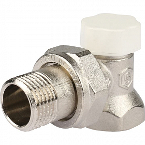 Клапан запорный балансировочный угловой STOUT - 1/2' (ВР/НР, PN10, Tmax 120°С, белый колпачок)