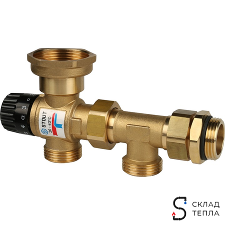Насосно-смесительный узел STOUT - 1" (с термостатическим клапаном 20-43°C, без насоса)*. Вид 2.