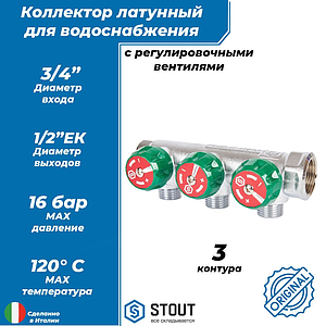 Коллектор STOUT- 3/4'(НР/ВР) на 3 контура 1/2