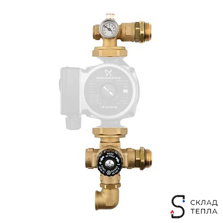 Насосно-смесительный узел STOUT - 1" (с термостатическим клапаном 30-60°C, без насоса, латунный)*. Вид 2.