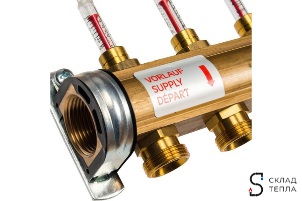 Коллекторная группа WATTS HKV/T - 1"ВР на 11 контуров 3/4"EK (с вентилями и расходомерами, латунь). Вид 3.