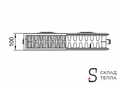 Радиатор стальной KERMI FKO 22 - высота 300 мм, длина 2600 мм с боковым подключением. Вид 22.