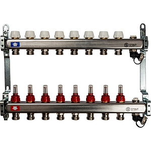 Коллекторная группа STOUT - 1' на 8 контуров 3/4' (расходомеры, клапананы, сливные краны)