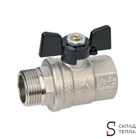 Кран шаровой полнопроходной Bugatti Oregon 307 - 1/2" (НР/ВР, PN64, ручка-бабочка черная). Вид 2.