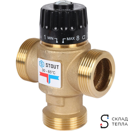 Термостатический смесительный клапан STOUT 1 1/4" (30°-65°C, KVs 3,5 м³, центральное смешиванивание). Вид 2.