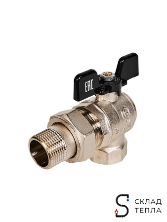 Кран шаровой полнопроходной угловой STOUT - 3/4" (ВР/НГ, ручка-бабочка черная). Вид 2.