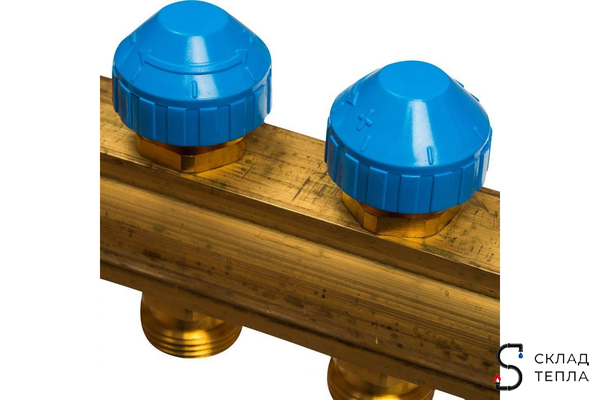 Коллекторная группа WATTS HKV - 1"ВР/ВР на 12 контуров 3/4"EK (с вентилями, латунь). Вид 5.