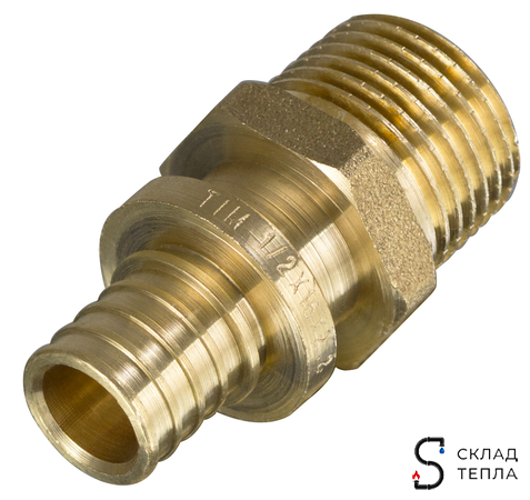 Переход на наружную резьбу TIM - 16 x 1/2" (для труб из сшитого полиэтилена, 1 шт). Вид 1.