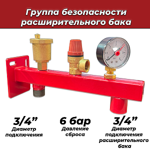 Группа безопасности котла с креплением Aquasfera - 3/4' (до 50 кВт, 6 бар)