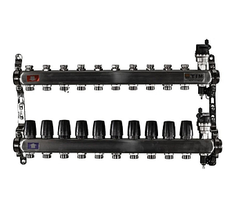 Коллекторная группа TIM 1' на 10 контуров 3/4' (нерж. сталь, с вентилями)