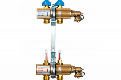 Коллекторная группа WATTS HKV/T - 1'ВР на 2 контуров 3/4'EK (с вентилями и расходомерами, латунь)