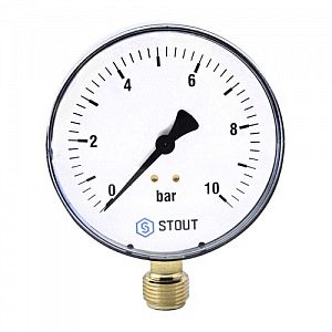 Манометр радиальный STOUT - 1/2' (D100 мм, шкала 0-10 бар)