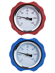 Комплект термометов с ручкой крана для насосных групп Zeissler (красный+синий)