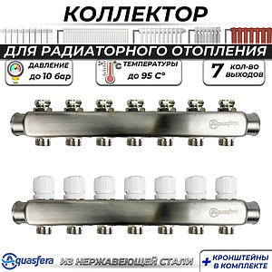 Коллекторная группа Aquasfera 1' на 7 контура 3/4' (нерж. сталь)