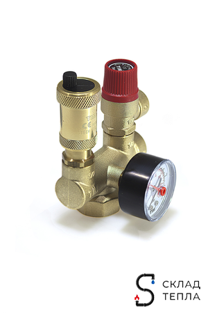 Группа безопасности котла TIM - 1" х 3/4" (до 50кВт, 3 бар). Вид 1.