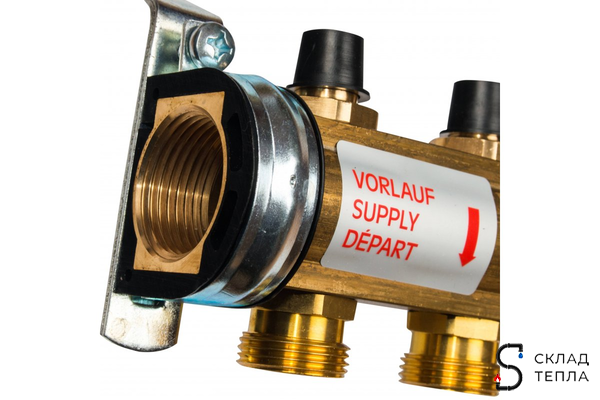 Коллекторная группа WATTS HKV - 1"ВР/ВР на 6 контуров 3/4"EK (с вентилями, латунь). Вид 3.