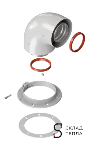 Адаптер угловой Rommer 60/100 (Bosch, Buderus, Baxi ECO Nova/Classic). Вид 1.