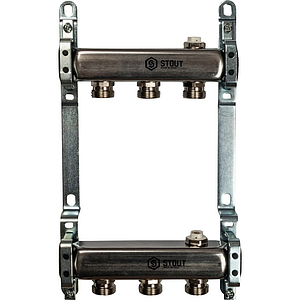 Коллекторная группа STOUT - 1' на 3 контура 3/4' (нерж.сталь, для радиаторной разводки)