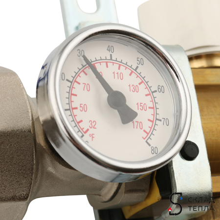 Коллекторная группа в сборе STOUT - 1" на 3 контура 3/4" (латунь, с расходомерами). Вид 5.