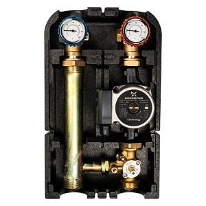 Насосная группа STOUT - 1' (со смесителем, в теплоизоляции, с насосом Grundfos UPSO 25-65)