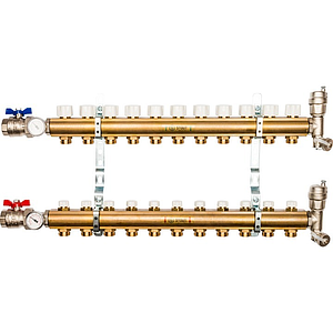 Коллекторная группа в сборе STOUT - 1' на 11 контуров 3/4' (латунь, с вентилями)