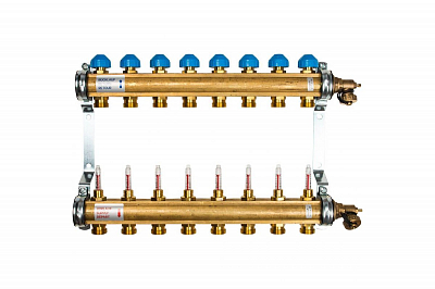 Коллекторная группа WATTS HKV/T - 1'ВР на 8 контуров 3/4'EK (с вентилями и расходомерами, латунь)