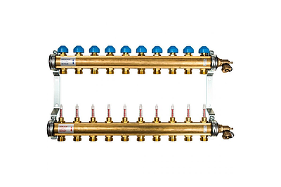 Коллекторная группа WATTS HKV/T - 1'ВР на 10 контуров 3/4'EK (с вентилями и расходомерами, латунь)
