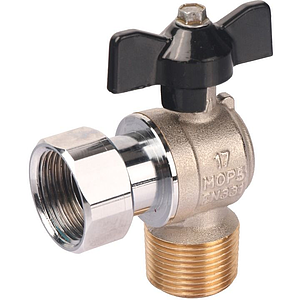 Кран шаровой с накидной гайкой угловой, НР/накидная гайка, ручка бабочка 1/2'x1/2'