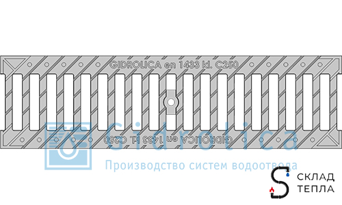 Решетка щелевая чугунная оцинкованная для лотка DN100 Gidrolica 500х136 мм. Вид 2.