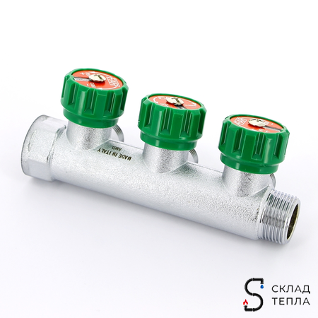 Коллектор FAR MULTIFAR 3822 - 1"(НР/ВР) на 3 контура 3/4"(плоское упл.). Вид 4.