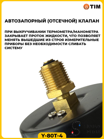 Термо-Манометр TIM Y-80T аксиальный (D-80 мм, 0-4 бар). Вид 2.
